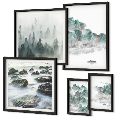 Ensemble de 5 tableaux Paysages paisibles avec de l'eau