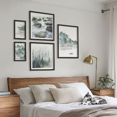 Ensemble de 5 tableaux Paysages paisibles avec de l'eau