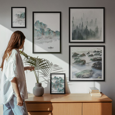 Ensemble de 5 tableaux Paysages paisibles avec de l'eau