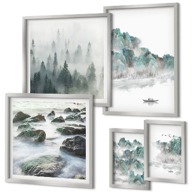 Ensemble de 5 tableaux Paysages paisibles avec de l'eau