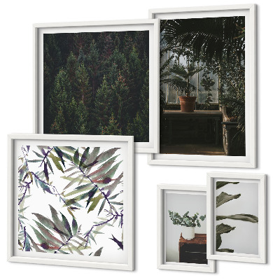 Ensemble de 5 tableaux Motifs végétaux d'oasis verte