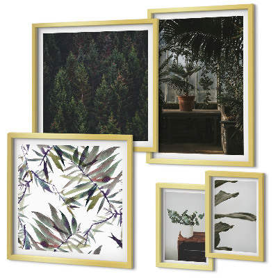 Ensemble de 5 tableaux Motifs végétaux d'oasis verte