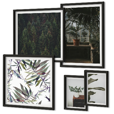 Ensemble de 5 tableaux Motifs végétaux d'oasis verte
