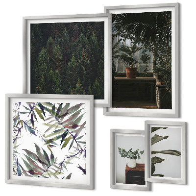 Ensemble de 5 tableaux Motifs végétaux d'oasis verte
