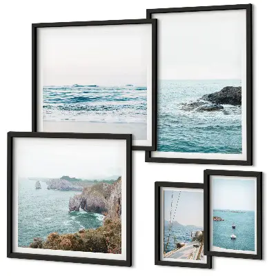 Lot de tableaux encadrés vues paisibles sur la mer, les plages et les falaises