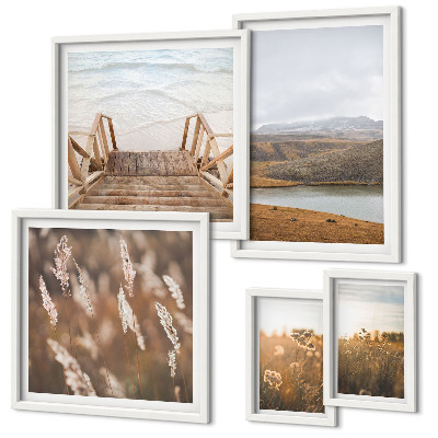 Ensemble de 5 tableaux Paysages naturels du champ lacustre