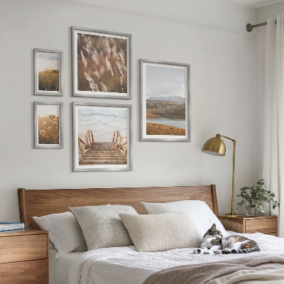 Ensemble de 5 tableaux Paysages naturels du champ lacustre