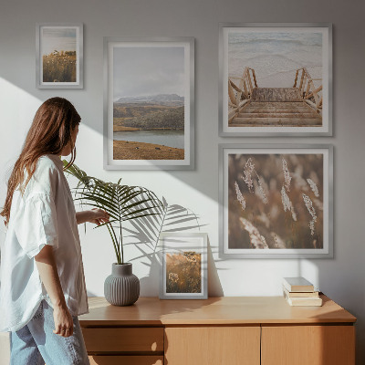 Ensemble de 5 tableaux Paysages naturels du champ lacustre