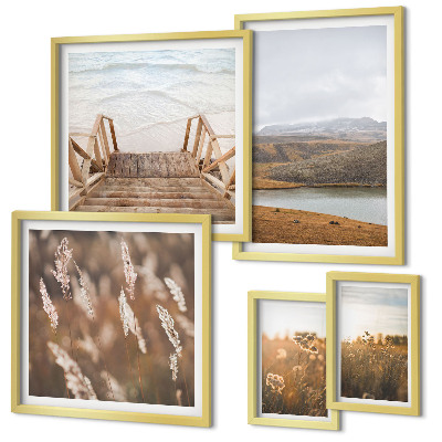 Ensemble de 5 tableaux Paysages naturels du champ lacustre