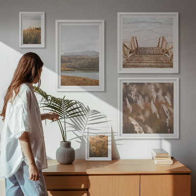 Ensemble de 5 tableaux Paysages naturels du champ lacustre