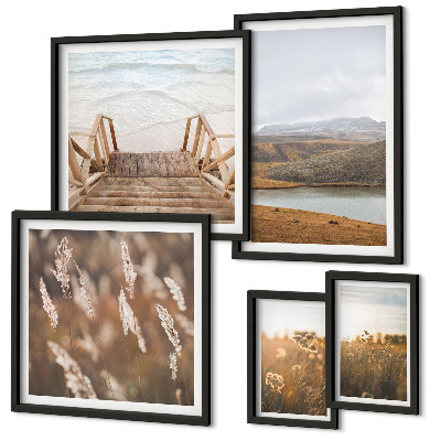 Ensemble de 5 tableaux Paysages naturels du champ lacustre