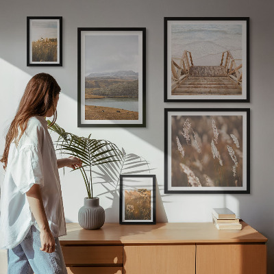 Ensemble de 5 tableaux Paysages naturels du champ lacustre