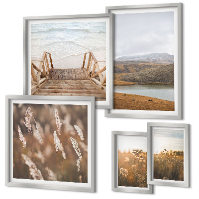 Ensemble de 5 tableaux Paysages naturels du champ lacustre