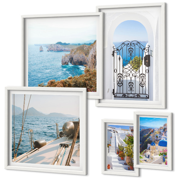 Lot de tableaux encadrés Paysages de Grèce, architecture maritime