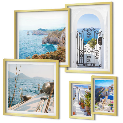 Lot de tableaux encadrés Paysages de Grèce, architecture maritime