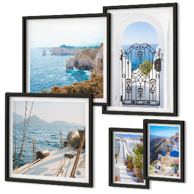 Lot de tableaux encadrés Paysages de Grèce, architecture maritime