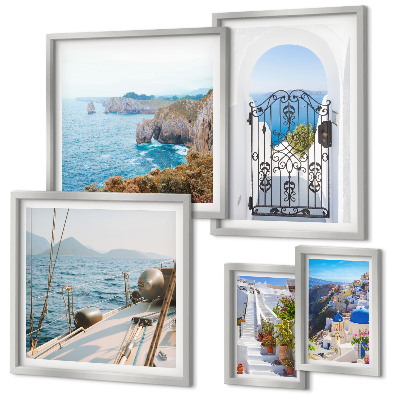 Lot de tableaux encadrés Paysages de Grèce, architecture maritime