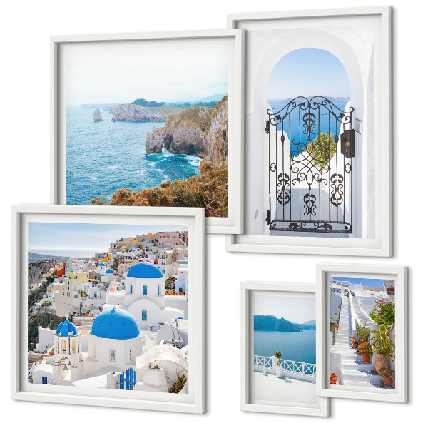Ensemble de 5 tableaux Maisons bleues de Santorin