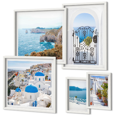 Ensemble de 5 tableaux Maisons bleues de Santorin