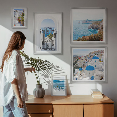 Ensemble de 5 tableaux Maisons bleues de Santorin