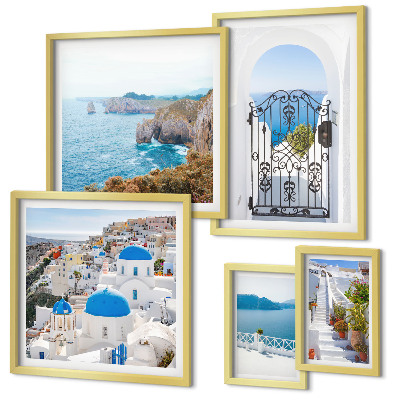 Ensemble de 5 tableaux Maisons bleues de Santorin
