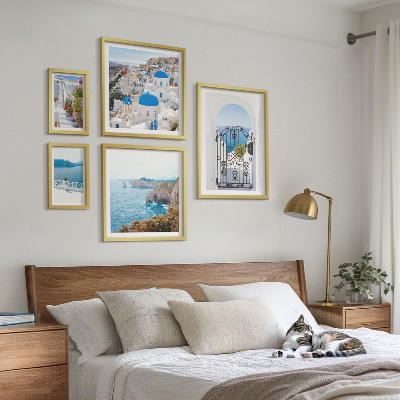 Ensemble de 5 tableaux Maisons bleues de Santorin
