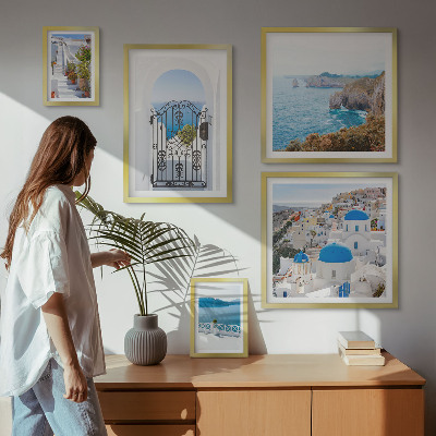 Ensemble de 5 tableaux Maisons bleues de Santorin