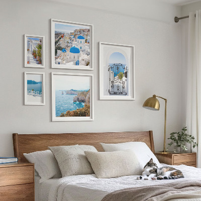 Ensemble de 5 tableaux Maisons bleues de Santorin