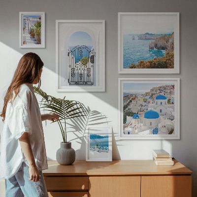 Ensemble de 5 tableaux Maisons bleues de Santorin