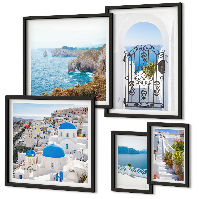 Ensemble de 5 tableaux Maisons bleues de Santorin