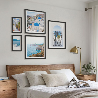 Ensemble de 5 tableaux Maisons bleues de Santorin
