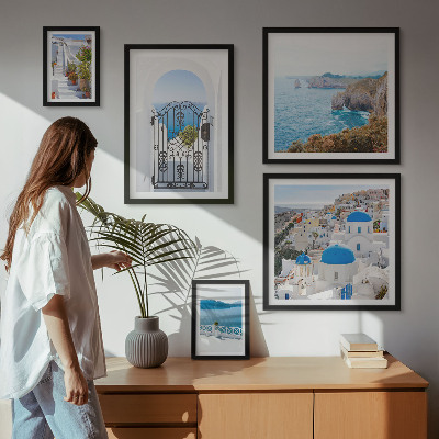 Ensemble de 5 tableaux Maisons bleues de Santorin