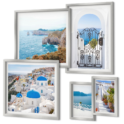 Ensemble de 5 tableaux Maisons bleues de Santorin