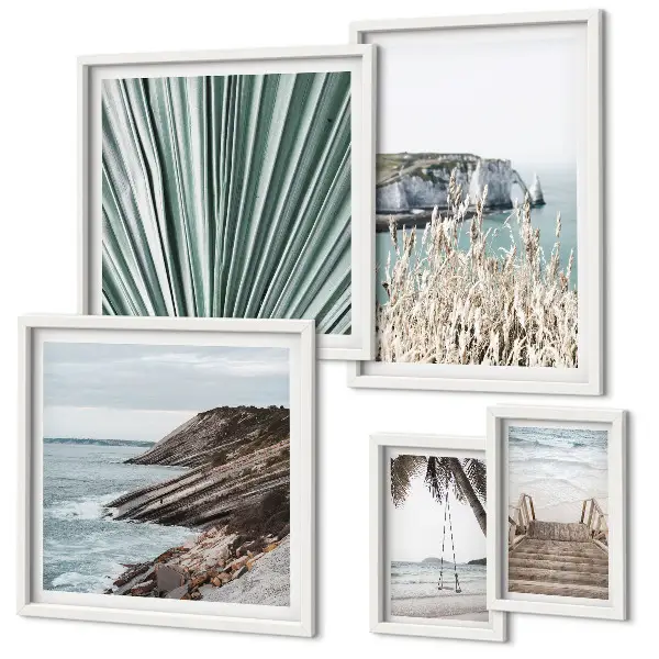 Lot de tableaux encadrés représentant des plages tropicales en bord de mer
