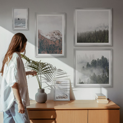 Ensemble de 5 tableaux Paysages montagnes forêts nuages