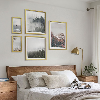 Ensemble de 5 tableaux Paysages montagnes forêts nuages