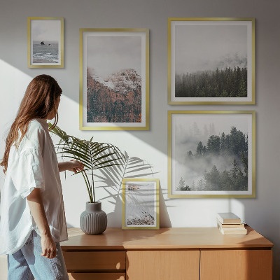 Ensemble de 5 tableaux Paysages montagnes forêts nuages