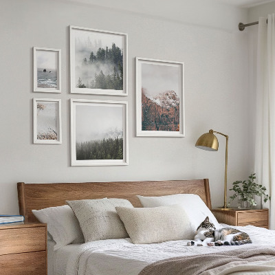 Ensemble de 5 tableaux Paysages montagnes forêts nuages