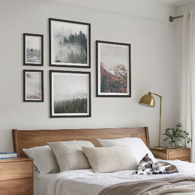 Ensemble de 5 tableaux Paysages montagnes forêts nuages