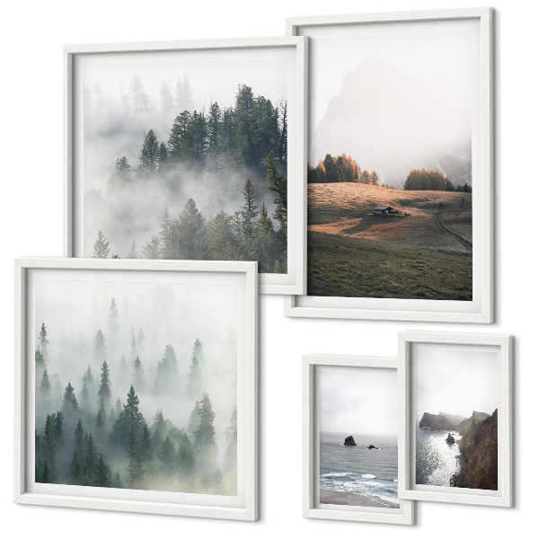Lot de tableaux encadrés Vues naturelles sur la montagne et la mer