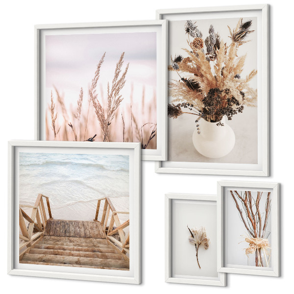 Ensemble de 5 tableaux Plantes séchées élégantes et eau