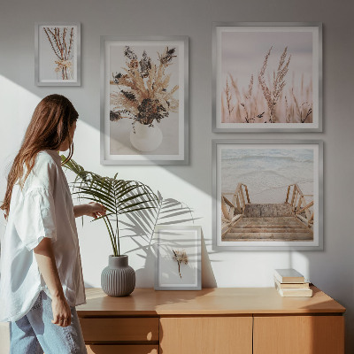 Ensemble de 5 tableaux Plantes séchées élégantes et eau