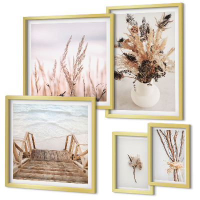 Ensemble de 5 tableaux Plantes séchées élégantes et eau