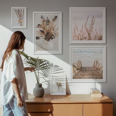 Ensemble de 5 tableaux Plantes séchées élégantes et eau