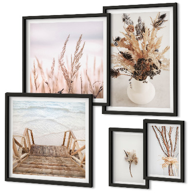 Ensemble de 5 tableaux Plantes séchées élégantes et eau