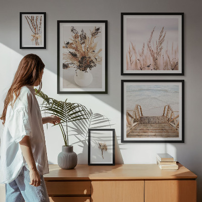 Ensemble de 5 tableaux Plantes séchées élégantes et eau