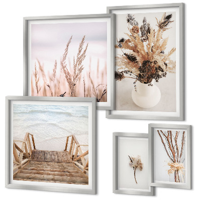 Ensemble de 5 tableaux Plantes séchées élégantes et eau