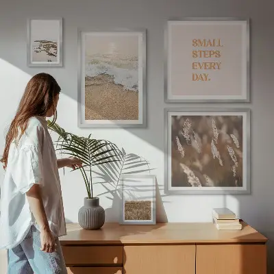 Lot de tableaux encadrés avec citations sur les paysages marins et la vie