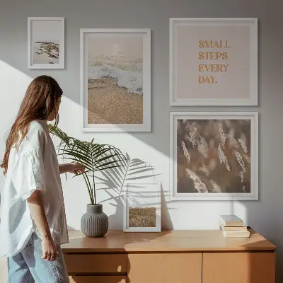 Lot de tableaux encadrés avec citations sur les paysages marins et la vie
