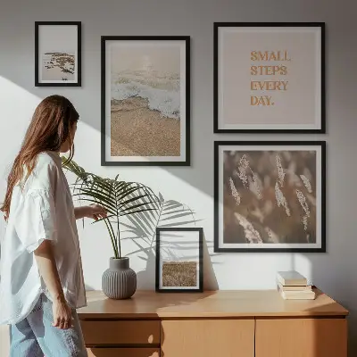 Lot de tableaux encadrés avec citations sur les paysages marins et la vie